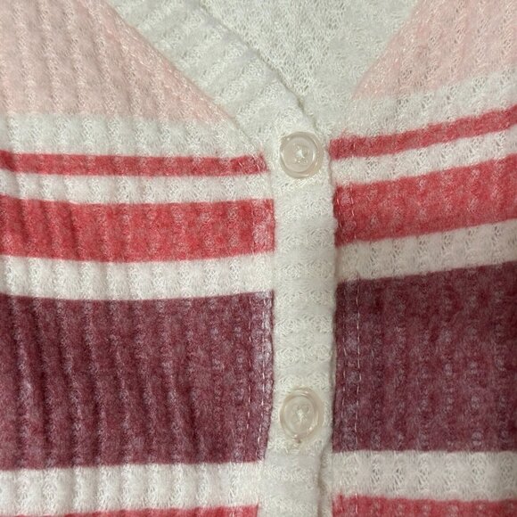COLSIE, Button Down Waffle Knit Cardigan Sweater, White/Pinks, Women's XL - Picture 5 of 7